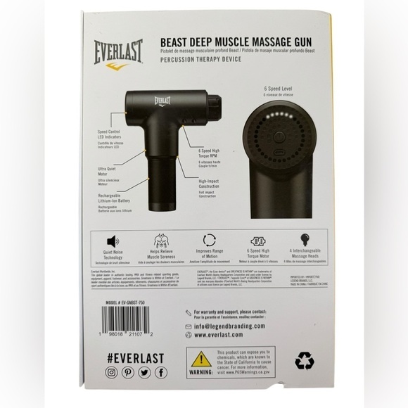 NEW Everlast Beast 6-Speed Rechargeable Electric Muscle Massage Gun Machine NIB - Picture 4 of 5